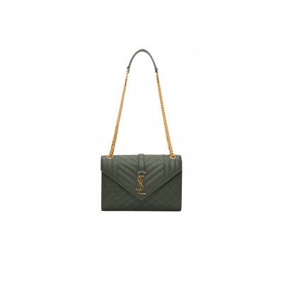 YSL ENVELOPE MEDIUM SHOULDER BAG OLIVE GREEN 677476 (24*17.5*6cm)